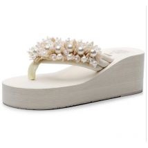 Maogu Plattform Keile Hausschuhe weißen Kristall Schuh neue Frauen Flip Flops Strands chuhe Frauen Sommer Plattform Keils andalen 42
