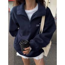 2025 New Autumn And Winter Women's Fashionable Loose Pullover Casual Half-open Long-sleeved Sports Sweatshirt Daily Street Style