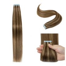 # P4-27 MRS Haar 4x0,8 cm HAAR Tape in Haarverlängerungen Echthaar Natürliche echte Haut Schuss Klebeband Ins 12-24 Zoll 20 Stück