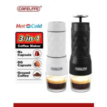 Cafelffe 3 In1 Macchina da caffè portatile Acqua calda/fredda Macchina per caffè espresso manuale per capsule e pressa a mano macinata Brewer Escursionismo Viaggi