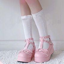 Neue Süße Herz Schnalle Keile Mary Janes Frauen Rosa T-Strap Chunky Plattform Lolita Schuhe Frau Punk Gothic Cosplay schuhe 43