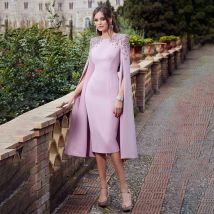 Lavendel Mutter der Braut Kleid für Hochzeit knielange Scheide/Säule o Hals Perlen Luxus Gast kleider Frauen