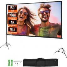 SucceBuy Projector Screen w/ Stand 150in 16:9 4K 1080 HD Portable Projection Screen for Home Office Garden Moive Theater Cinema