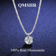 Collar de Plata de Ley 925 con Moissanita de 2 Quilates Certificada por QMSHR GRA para Mujer, Joyería Clásica Brillante y Elegante, Regalo Ideal