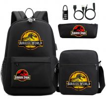 Dinosaur Jurassic Park World 3Pcs USB Anti-theft Lock Boy Girl Kids School Book Bags Travel Backpack Shoulder Bag Pen Bag