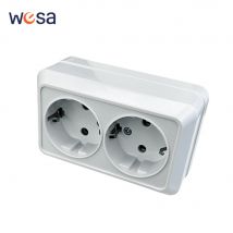 WESA Superficie a muro bianca 2 prese Spine Prese elettriche esterne UE con presa di corrente a terra Vernice ignifuga Plastica