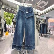 2026 Korean Style Fashion American Vintage Denim Pants Women High Waist Irregular Jeans Trouser Loose Wide Leg Trousers Retro