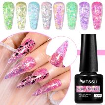 MTSSII 7 ml Blumiger Glitzer-Pailletten-Gel-Nagellack, Frühling, glänzende Macaron-Farbe, Soak Off Nail Art Gel-Lack für Nägel