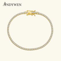 ANDYWEN-pulsera de tenis de Plata de Ley 925 y oro de 2mm, brazalete redondo de circonita CZ, cadena de cristal para mujer, joyería fina para boda