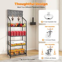 4-stufiges Einzelhandels-Präsentationsregal mit Rad-Display, Snack-Rack, Süßigkeiten, Obst, Handtuch, Korb, Ständer, Wagen, Metallkorb, Lagerregal