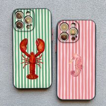 Gestreifte Handyhülle mit Ocean Life-Thema für iPhone 16 15 14 Pro Max Plus 13 Mini 12 11 Pro Max XS X XR 7 8 Plus SE2, stoßfeste Abdeckung