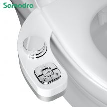 SAMODRA Knopf-Bidet – nicht elektrisch, selbstreinigende Doppeldüse (vorne und hintere Waschung), Süßwasser-Bidet, Toilettensitzaufsatz