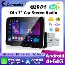 Radio samochodowe Inefala 4+64G Android 1 Din, ekran 7'' IPS, odtwarzacz multimedialny, bezprzewodowy Carplay, Android Auto, GPS, stereo, Wifi, Mirrorlink