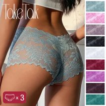 3 Stück Frauen sexy Spitze Höschen Blumen blätter transparente Uderwear V-Taille Boy short für weibliche weiche atmungsaktive Intimates Dessous
