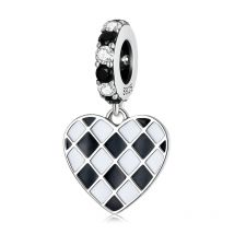 BAMOER 925 Sterling Silver Trendy Checkerboard Love Pendant fit for Original Bracelet & Bangle Fine Jewelry Charms