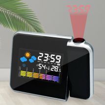 Intelligenter Wecker mit Nachthintergrundbeleuchtung, digitaler LED-Projektor, verstellbarer Projektionswinkel, Schreibtisch, Tisch, Thermometer, Hygrometer