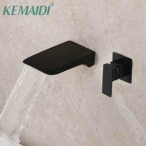 KEMAIDI Matte Schwarz Bad Badewanne Wasserhahn Wand Montiert Massivem Messing Dusche Bad Becken