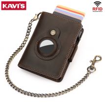 Anti-Diebstahl-Kreditkartenetui aus echtem Leder für Airtag RFID Aluminium Bankkartenetui für Herren Air Tag Tracker