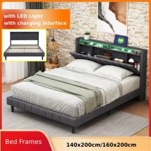 Anajqaqia Letto matrimoniale imbottito 140x200 cm 160x200 cm, con luce e ricarica, senza materasso