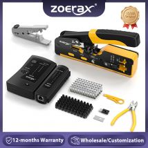 ZoeRax RJ45 Crimper Tool Kit für CAT7 CAT6A Ethernet Kabel Tester Drahtschneider 50 Stück Cat7 Anschlüsse und Zugentlastungsstiefel