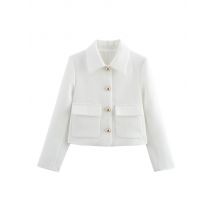 Zevity Neue Frauen Mode Doppel Taschen Patch Weiß Mantel Lässig Büro Dame Langarm Tasten Outwear Jacke Tops CT7365