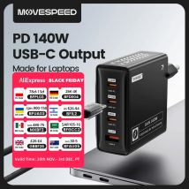MOVESPEED Caricatore USB-C PD3.1 Caricatore GaN a 4 porte con ricarica rapida ad alta velocità da 140 W per laptop MacBook Pro Air Surface Lenovo Dell
