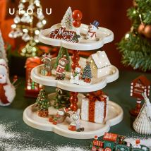 UFORU Obsttablett, mehrstöckiger Wohnzimmer-Couchtisch, exquisites, hochwertiges Weihnachts-Desserttablett mit französischem Kuchen