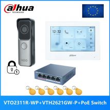 Dahua KIT videocitofono IP multilingue, switch VTO2311R-WP e VTH2621GW-P e PoE, supporto SIP, sblocco della scheda RFID