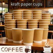 25/50pcs Kraft Paper Double-Layer Insulated Cup with Lid Disposable Party Paper Cup for Beverage Eco-Friendly Catering Supplies