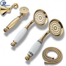 Goldene Handbrause Keramik Handkopf Messinghalterung 150 cm Duschschlauch Wasserhahn Kopf Badezimmerzubehör für Badezimmer