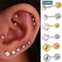 1 STÜCK Chirurgenstahl Threadless Push-in-Ohrknorpel Tragus Helix Ohrring Piercing Cz Labret Ohrstecker Lippenring Einfach zu tragender Schmuck