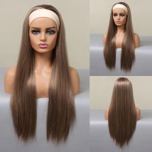 Lange gerade braune blonde synthetische Stirnband Perücken für schwarze Frauen markieren goldene Haar Perücken täglich Cosplay hitze beständig