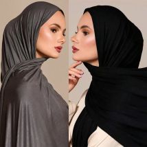 Ramadan Polyester Jersey Hijab Schal lange muslimische Schal einfache weiche Turban Krawatte Kopf wickel für Frauen Afrika Stirnband 180x80cm