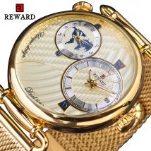 BELOHNUNG Gold Uhren Männer Mehrere Zeitzone Display Quarz Armbanduhr Business Uhr Mann Luxus Uhr