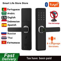 Cerradura de puerta inteligente con 8 idiomas, cerradura de huella digital para 150 usuarios de capacidad, Control por aplicación Tuya Smart Life para el hogar