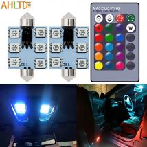 2PC RGB Auto Led-lampe C5W 5050 6SMD 12V 31-41mm Fernbedienung innen Girlande dome Tür Lesen Lampe Dach Stamm Keile Licht