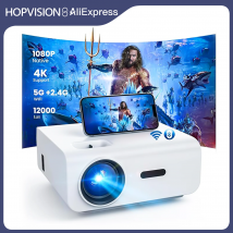 Proiettore HOPVISION, Mini proiettore WiFi Bluetooth Full HD 1080P, proiettore Home Cinema 4K supportato con funzione Zoom