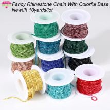RESEN Neue Ankunft Bunte Strassketten Dichte Ausgefallene Kette Bekleidung Nähen Glas Strass Tasse Kette Mit Bunten Basis