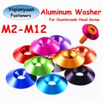 Yiqianyuan Mehrfarbige Unterlegscheiben aus Aluminiumlegierung für Senkkopfschraube M2-M12 Dichtung 10 Farben für RC-Autozubehör