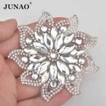 JUNAO 75mm Hotfix Klarglas Blume Strass Patches Eisen auf Kleidung Patch Kristall Applikation Strass für Hochzeitskleid