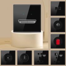 Laodasi Black Tempered Glass Wall Switch Panel Led European 16a Socket Retro Toggle Light Switch Uk Standard USB Type-c Socket