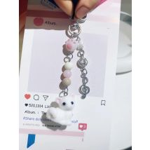 Cute Cartoon Cat Fox Flocking Pendant Keychain Trendy Fashion Beaded Keyring Simple Backpack Decoration Accessories Gifts