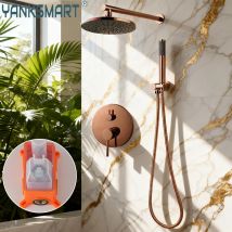 YANKSMART-grifo de ducha de baño de oro rosa, sistema de ducha de montaje en pared, cabezal de 8-9 ", Chuveiro giratorio, caño de lluvia, grifo mezclador de agua
