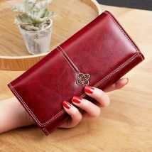 Öl Wachs Leder Lange Frauen Brieftasche Retro Geld Clip Große Kapazität Weibliche Kupplung Geldbörse Karte Halter Hohe Qualität