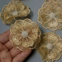 1 Yard goldene Perlen, bestickte Blumen-Spitzenbesatz, florale Applikation, Aufnäher, Stoff, Nähen, Basteln, Vintage-Hochzeitskleid
