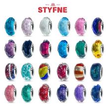 Sterling Silver 925 Colored Murano Glass Beads Round  Shiny Charms Fit Original Bracelet DIY Fine Jewelry Gift for Women