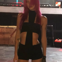 Y2K goth emo girl streetwear Vintage american style high street sexy jumpsuit shorts punk retro halter neck slim womens tights