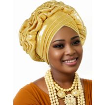 Fashion Women Glitter Pleated Turban Cap For Women Auto Gele Headtie Female Head Wraps African Nigeria Wedding Party Headpiece