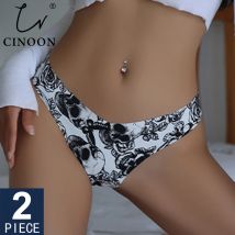 CINOON 2 Teile/los Sexy Keine Spur Frauen Höschen Low-taille Druck Unterwäsche G String Dessous Versuchung Tanga Atmungsaktive Dessous