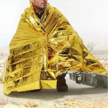 Coperta poncho termica di emergenza leggera resistente all'acqua antivento parasole riutilizzabile tappetino di pronto soccorso per il campeggio